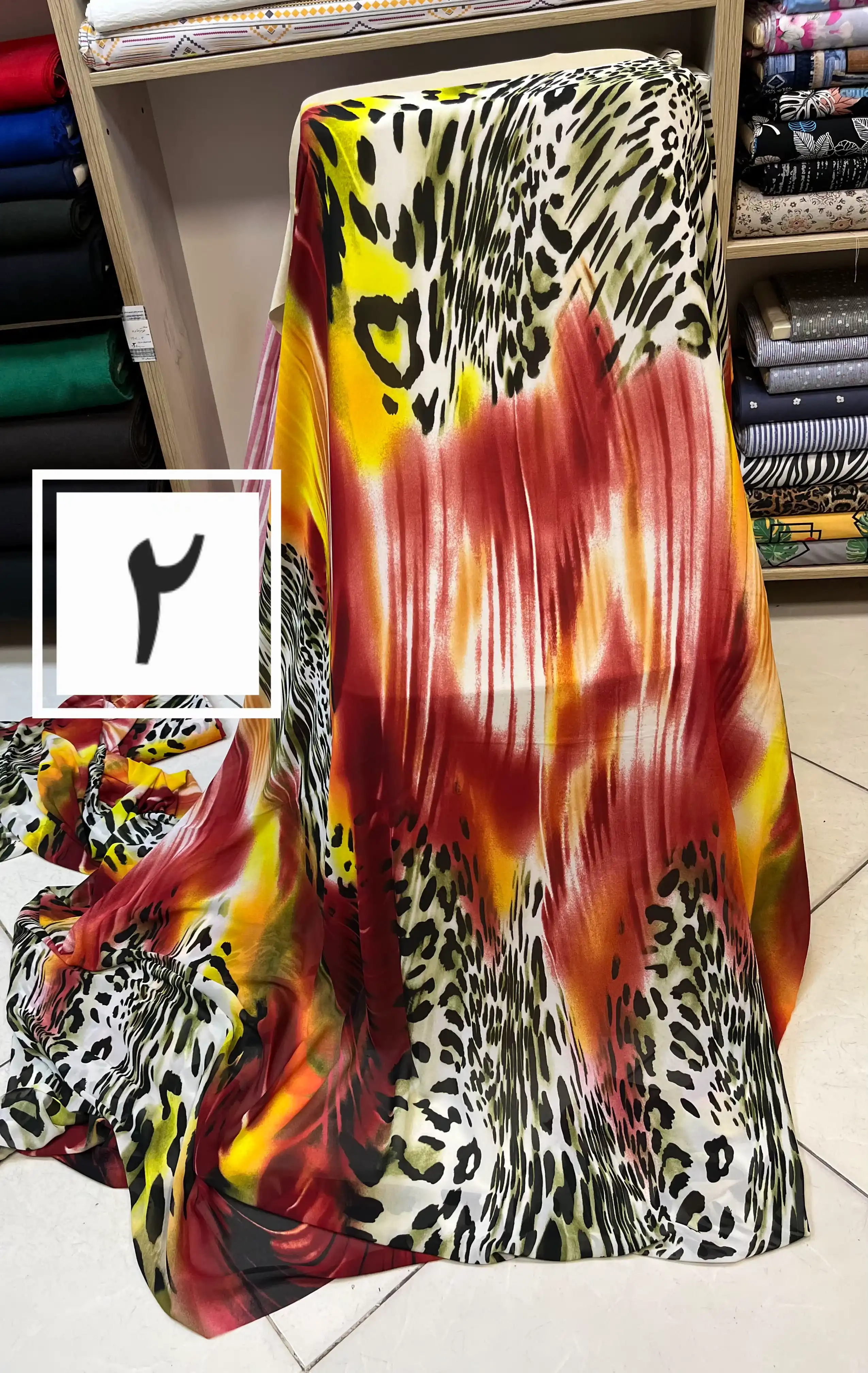 حریر ژورژت طرحدار پلنگی قهوه ای